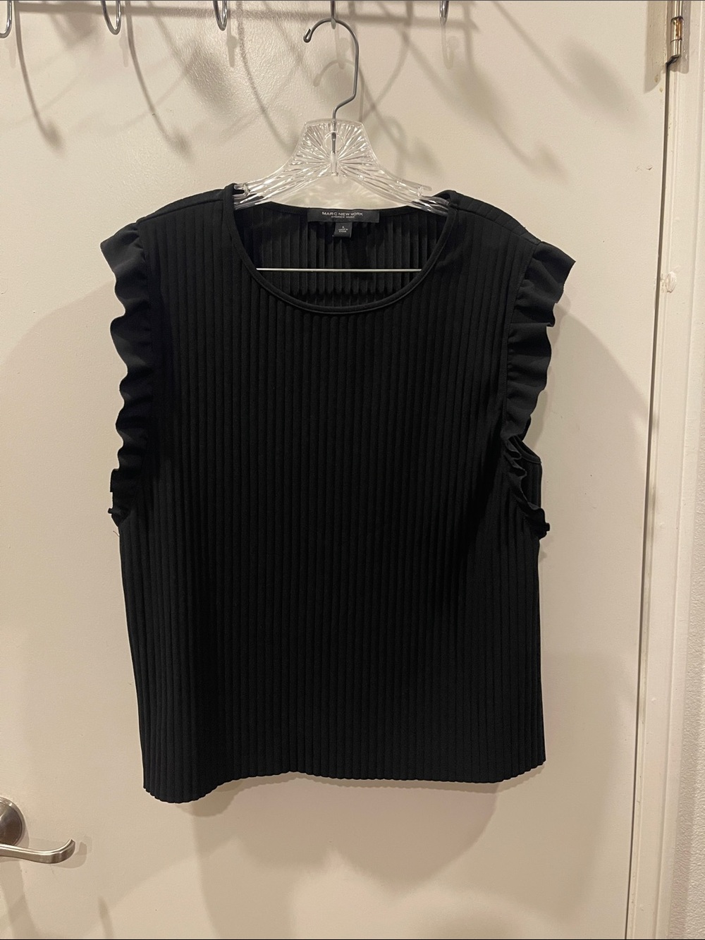 Marc New York Black Ribbed Tank with Ruffle Sleeves